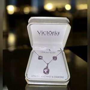 Amethyst Diamond Accent Sterling Silver Pendant Necklace & Earrings Set